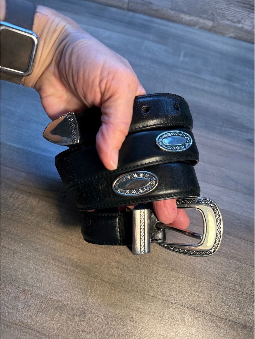 34” Black Leather Concho Belt (132)